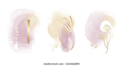 Abstract Watercolor Compositions. Set of soft color painting wall art for house decoration or invitations. Minimalistic background design. Vector wall art plants in minimalist style.