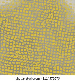 abstract watercolor crumpled checkered cloth pattern with yellow dots on grey background, vector illustration