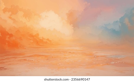 Abstract watercolor dominated with orange color, little pinkish and blueish color. Watercolor sunset orange sky vector concept background.