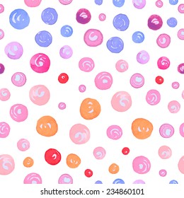 Abstract watercolor dots pattern. Seamless hand drawn brignt texture. Vector cute background