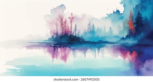 Abstract Watercolor Expression of Calm and Simplicity, Where Soft Brushstrokes in Cool Blue and Pure White Flow Freely Across the Canvas in a Silent, Soothing Rhythm