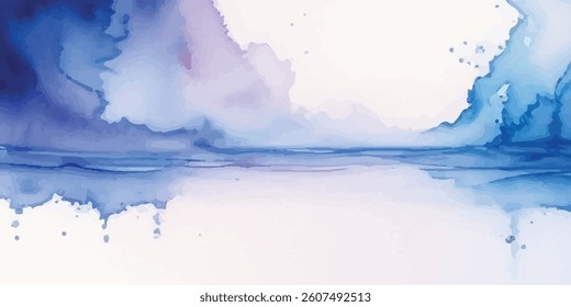 Abstract Watercolor Expression of Calm and Simplicity, Where Soft Brushstrokes in Cool Blue and Pure White Flow Freely Across the Canvas in a Silent, Soothing Rhythm