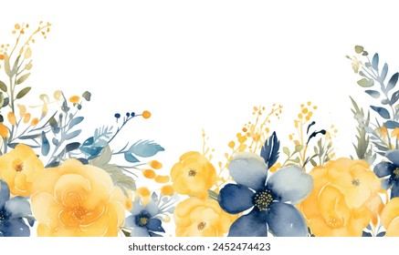 abstract watercolor floral frame background blue yellow