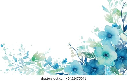 abstract watercolor floral frame background, blue