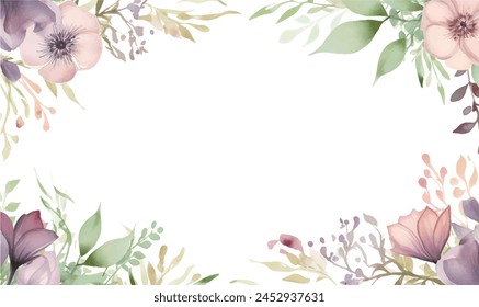 abstract watercolor floral frame background pink violet