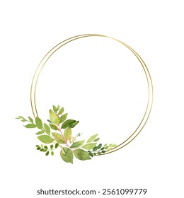Abstract watercolor floral frame background vector. Watercolor invitation design with leaves, flower , gold geometric frame.