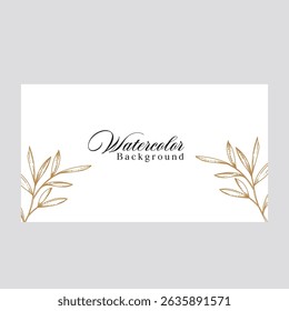 Abstract watercolor floral frame background vector. Watercolor invitation card design with leaves, flower , gold geometric frame and watercolor 