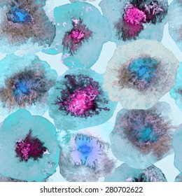 Abstract Watercolor Flower Pattern. Modern Flower Pattern. Violet flowers. Watercolor trend drawings for fashion design, apparel and textile, wrapping