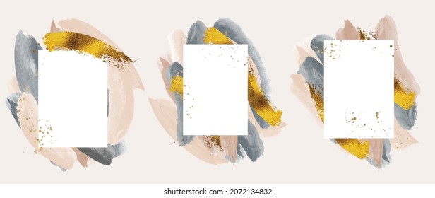 Abstract watercolor frame background vector.  Modern art with gold foil, Gold glitter and watercolor brush strokes. Vector illustration.