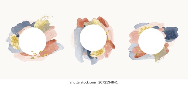 Abstract watercolor frame background vector.  Modern art with gold foil, Gold glitter and watercolor brush strokes. Vector illustration.