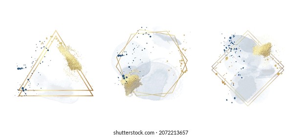 Abstract watercolor frame background vector.  Modern art with gold foil, Gold glitter and watercolor brush strokes. Vector illustration.
