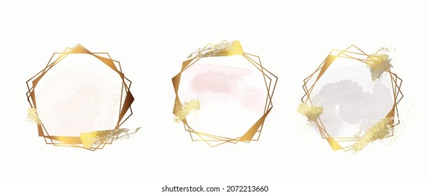 Abstract watercolor frame background vector.  Modern art with gold foil, Gold glitter and watercolor brush strokes. Vector illustration.