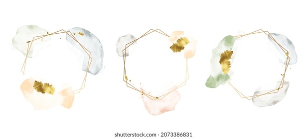Abstract watercolor frame background vector.  Modern art with gold foil, Gold glitter and watercolor brush strokes. Vector illustration.