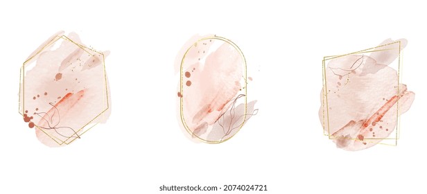 Abstract watercolor frame background vector.  Modern art with gold foil, Gold glitter and watercolor brush strokes. Vector illustration.
