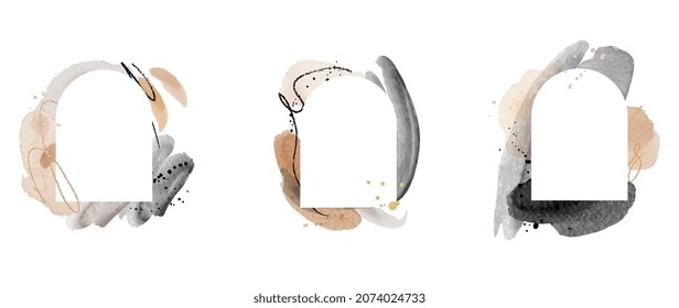 Abstract watercolor frame background vector.  Modern art with gold foil, Gold glitter and watercolor brush strokes. Vector illustration.

