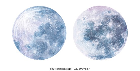Abstract watercolor full moon isolated on white illustration