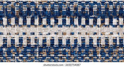 Abstrato aquarela geo denim texturizado design de padrão sem costura para têxteis de moda, gráficos, fundos e artesanato textura de linho folhas silhuetas Chic rústico interior elegante padrão em todo
