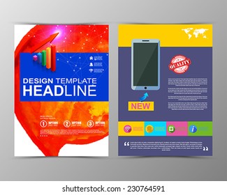 Abstract watercolor geometric brochure template. Map. Flyer Layout. Flat Style. Infographic Elements. Minimalistic multifunctional media backdrop. Blurred. Icons.   Vector illustration. 
