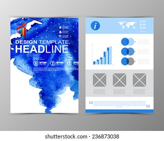 Abstract watercolor geometric brochure template. Map. Flyer Layout. Flat Style. Infographic Elements. Minimalistic multifunctional media backdrop. Blurred. Icons.   Vector illustration. 