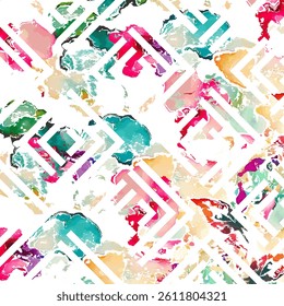 Abstract watercolor with geometric pattern. Vector Illustration.