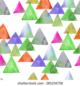 abstract watercolor geometric seamless pattern and backdrop - decorative triangles on white background - hand drawn vector illustration