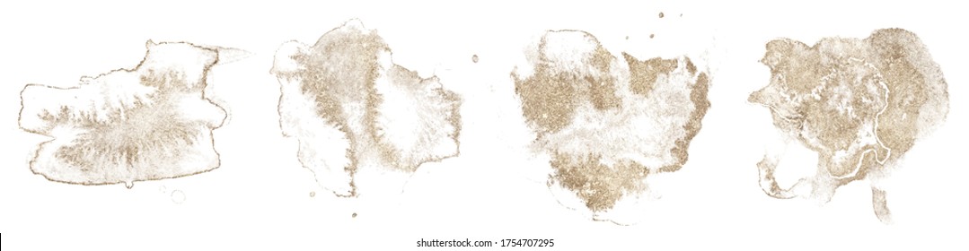 Abstract watercolor golden shapes on white background. Color splashing hand drawn vector painting