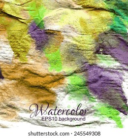 Abstract watercolor gradient colorful background in yellow, purple, white and green colors.