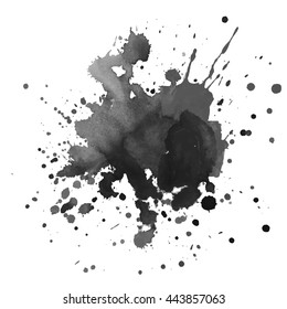 Abstract watercolor grayscale spot with splashes. Vector illustration. Grunge texture for cards and flyers design. A model for the creation of digital brushes