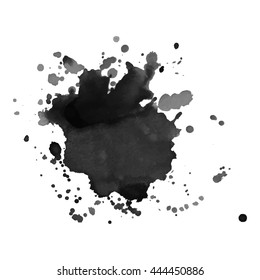 Abstract watercolor grayscale spot with splashes. Vector illustration. Grunge texture for cards and flyers design. A model for the creation of digital brushes