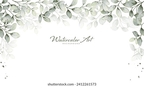 Abstract watercolor green leaves background. Nature banner art background design suitable for wedding design, card, header, web, or wall decoration.