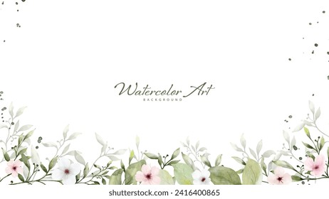 Abstract watercolor green leaves background. Nature banner art background design suitable for wedding design, card, header, web, or wall decoration.