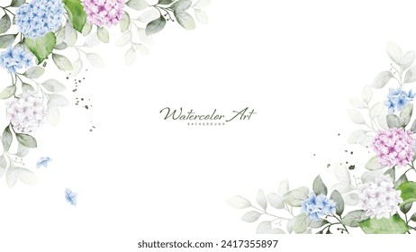 Abstract watercolor green leaves background. Nature banner art background design suitable for wedding design, card, header, web, or wall decoration.