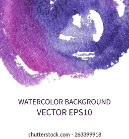 Abstract watercolor hand drawn background. Blue and purple watercolor splash. Vector design EPS10 