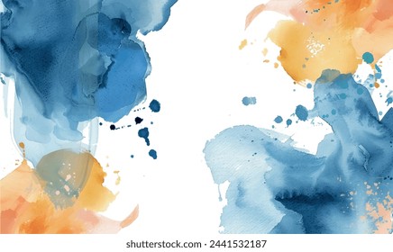 abstract watercolor hand painted background blue orange