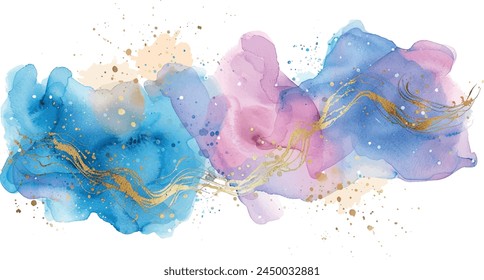 abstract watercolor hand painted background blue pink gold