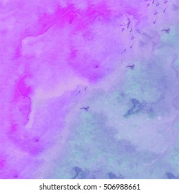 Abstract watercolor hand painted background violet blue color