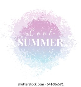 Abstract watercolor Hello summer grunge background, isolated. Artistic modern design element banner, vector illustration. Hand drawn blue sea water splash poster template. Fresh summertime clip art