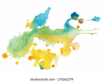 Abstract watercolor, ink splashes.