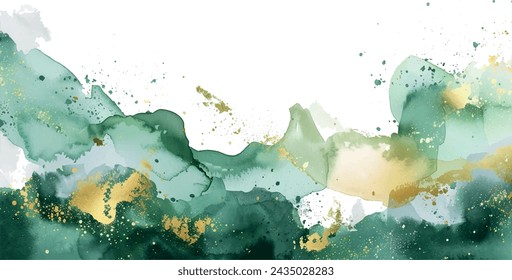 abstract watercolor isolated background green gold Adlı Stok Vektör