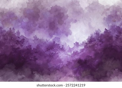 Abstract watercolor landscape, purple hues, soft textures, dreamy atmosphere, artistic background, nature-inspired design.