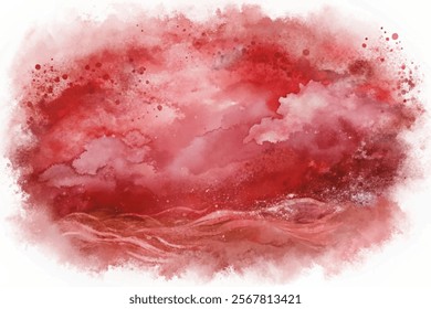 Abstract watercolor landscape, vibrant red hues, dramatic clouds, artistic expression, emotional background, creative design.