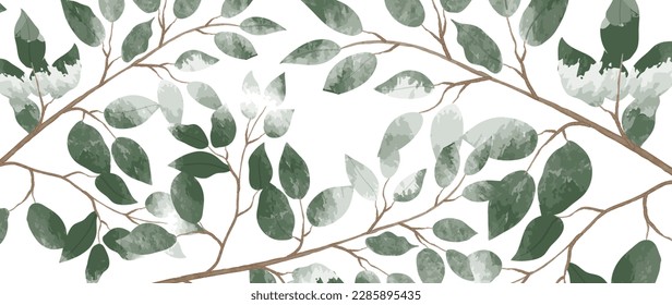 Resumen del vector de fondo de la hoja de acuarela. Rama de hoja botánica natural con textura acuarela. Ilustración de diseño de patrones para decoración, decoración de paredes, papel pintado, cubierta, pancarta, afiche, tarjeta.