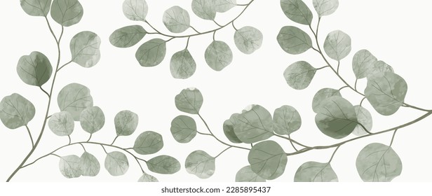 Abstract watercolor leaf background vector. Natural botanical eucalyptus leaf branch with watercolor texture. Design illustration for decoration, wall decor, wallpaper, cover, banner, poster, card.