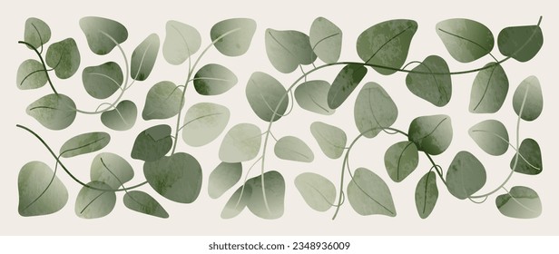 Abstract watercolor leaf background vector. Natural botanical eucalyptus leaf branch with watercolor texture. Design illustration for decoration, wall decor, wallpaper, cover, banner, poster, card.