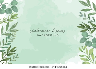 Abstracta la acuarela deja el vector del marco de fondo artístico. Diseño de fondo de hojas de color verde acuático. Plantas pintadas a mano, ramas, hojas sobre un fondo blanco. Plantilla sencilla de boda verde.