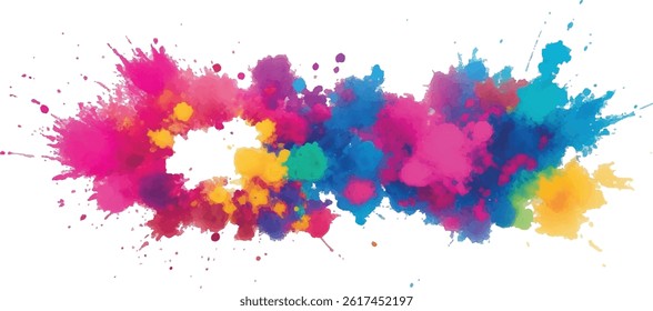 Abstract Watercolor Masterpiece: Vivid Splashes of Color and Bold Brush Strokes Form a Rainbow of Vibrant Hues on a White Background, Creating a Contemporary, Trendy Aquarelle Design Element"
