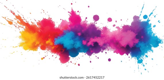 Abstract Watercolor Masterpiece: Vivid Splashes of Color and Bold Brush Strokes Form a Rainbow of Vibrant Hues on a White Background, Creating a Contemporary, Trendy Aquarelle Design Element"
