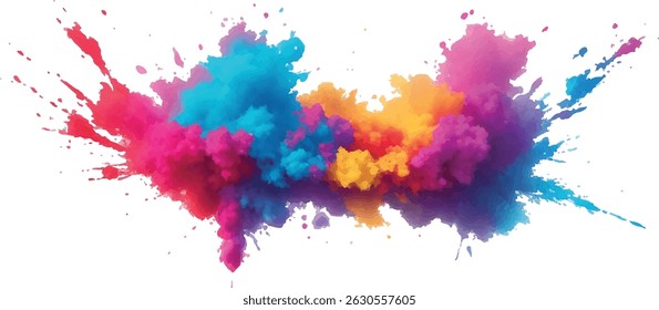 "Abstract Watercolor Masterpiece: Vivid Splashes of Color and Bold Brush Strokes Form a Rainbow of Vibrant Hues on a White Background, Creating a Contemporary, Trendy Aquarelle Design Element"
