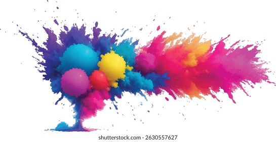 "Abstract Watercolor Masterpiece: Vivid Splashes of Color and Bold Brush Strokes Form a Rainbow of Vibrant Hues on a White Background, Creating a Contemporary, Trendy Aquarelle Design Element"
