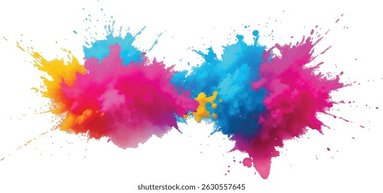 "Abstract Watercolor Masterpiece: Vivid Splashes of Color and Bold Brush Strokes Form a Rainbow of Vibrant Hues on a White Background, Creating a Contemporary, Trendy Aquarelle Design Element"
